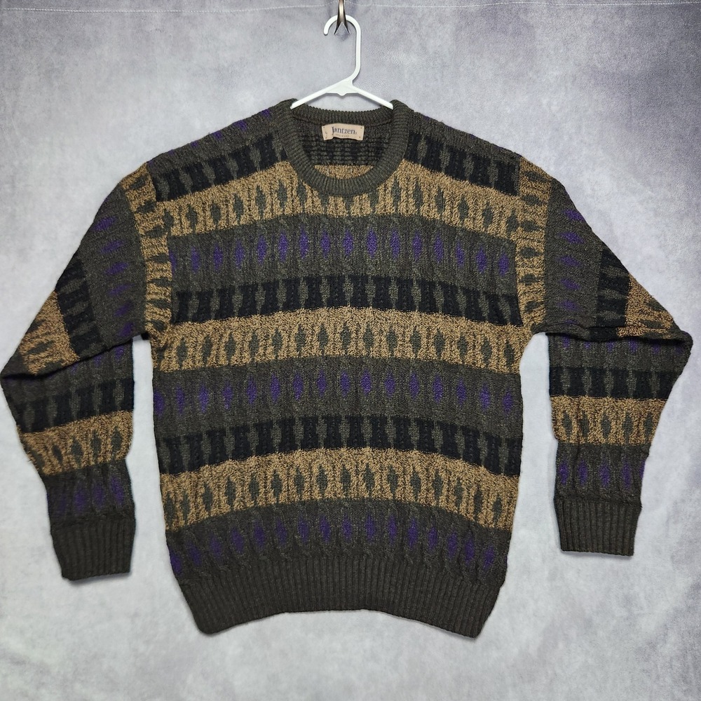 Vintage Jantzen Mens Pullover Sweater Retro Geometric Pattern Made USA Size L